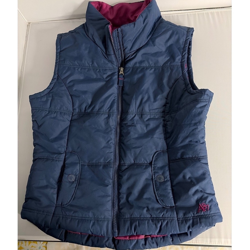Aeropostale Womens Navy Blue Magenta Puffer Vest Quilted Full Zip A87 Logo Med